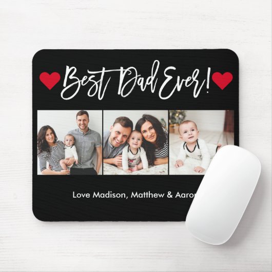 Modern penseelscript maakt 3 foto's Beste vader oo Muismat (Met muis)