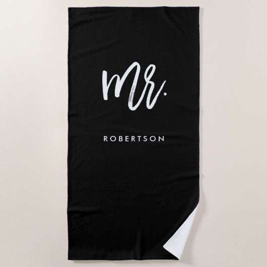 Modern penseelscript | Mr. | bewerkbare kleur Strandlaken (Voorkant)
