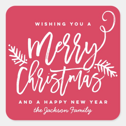 Modern penseelscript voor heldere kerstfeestdag ro vierkante sticker (Voorkant)