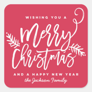 Modern penseelscript voor heldere kerstfeestdag ro vierkante sticker