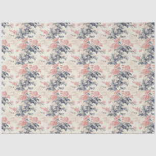 Modern Peoney Bloemen Blauw Toile de Jouy Patroon Tissuepapier