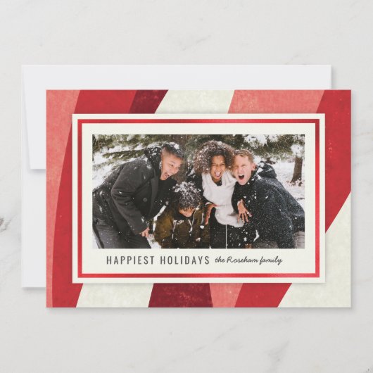 Modern Peppermint Abstract Rood met Kerstmis Feestdagenkaart (Voorkant)