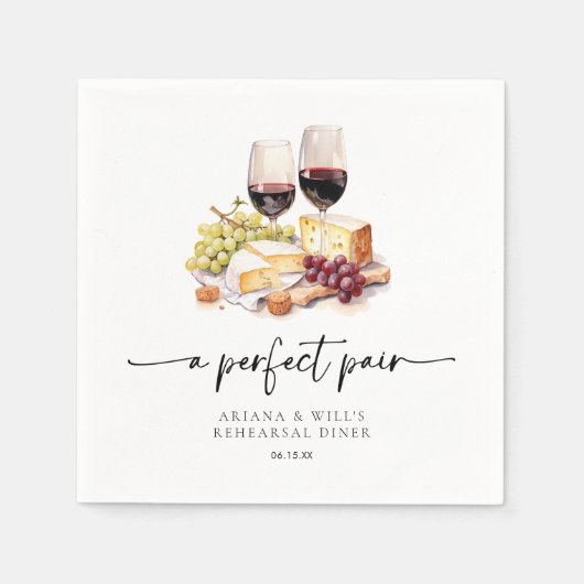 Modern Perfect Pair Watercolor Wijn & Kaas  Servet (Voorkant)