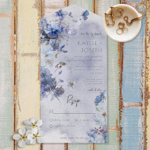 Modern Periwinkle Blue Wildbloemen geen avondeten All In One Uitnodiging