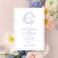 Modern Periwinkle Leafy Crest Monogram Weddenschap