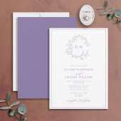 Modern Periwinkle Leafy Crest Monogram Weddenschap Kaart