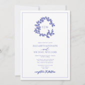 Modern Periwinkle Leafy Crest Monogram Weddenschap Kaart (Voorkant)