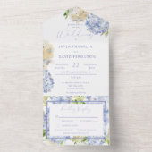Modern Periwinkle & White Hydrangeas Dinner All In One Uitnodiging (Binnen)
