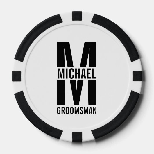 Modern Personalized Groomsmen Monogram and Name Poker Chips (Voorkant)