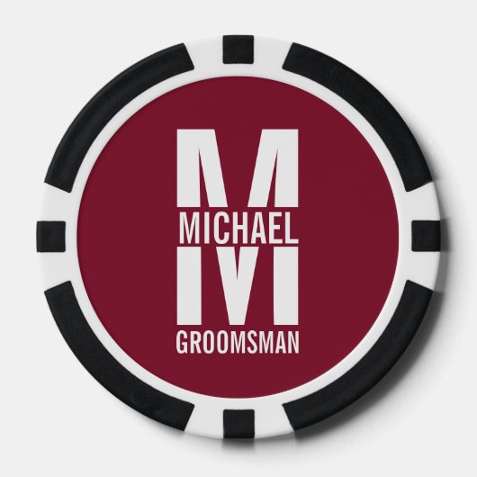 Modern Personalized Groomsmen Monogram and Name Poker Chips (Voorkant)