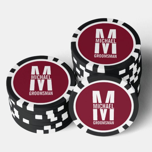 Modern Personalized Groomsmen Monogram and Name Poker Chips (Opstapeling)