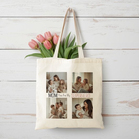 Modern Personalized Mom Superhero Photo Collage  Tote Bag
