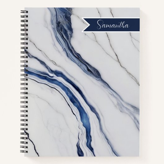 Modern Personalized Off-White Blue Marble Notitieboek (Voorkant)