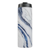 Modern Personalized Off-White Blue Marble Thermosbeker (Voorkant)