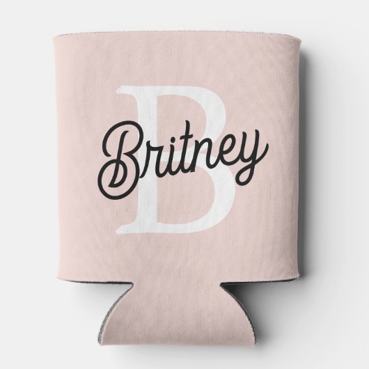 Modern Persoonlijk Monogram en Naam Lichtroze Blikjeskoeler (Achterkant)