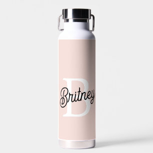 Modern Persoonlijk Monogram en Naam Pastel Roze Waterfles