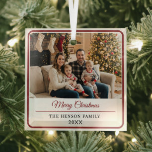 Modern Persoonlijke Familie Foto Prettig Kerstfees Glas Ornament