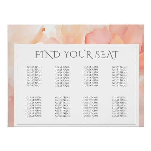 Modern Perzik Bloem Bruiloft Zitkaart Poster Perfect Poster (Voorkant)