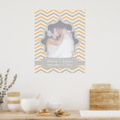 Modern perzik, grijs, ivoor chevron bruiloft poste poster (Keuken)