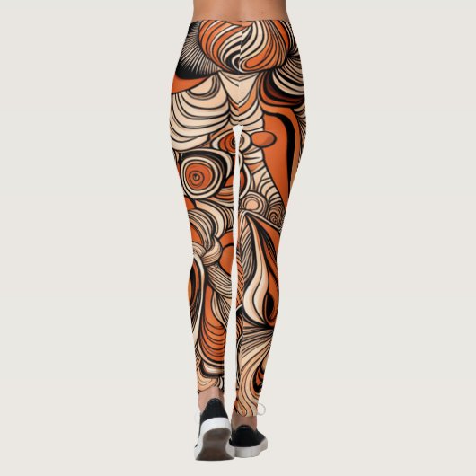 Modern Perzik Sinaasappel Abstract Patroon Leggings (Achterkant)