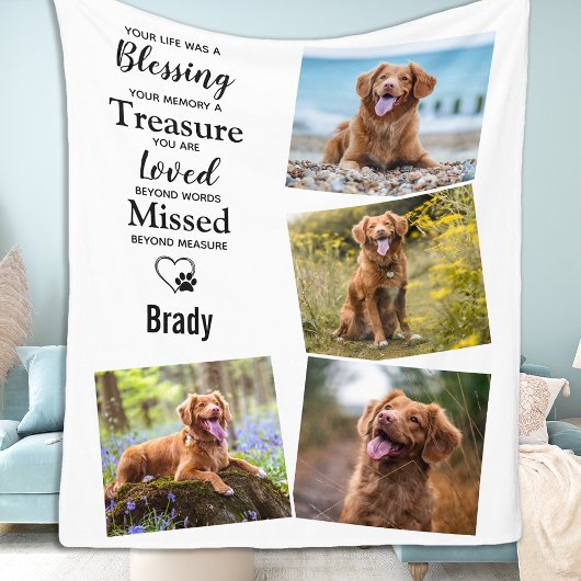 Modern Pet Memorial Dog Photo Collage Fleece Deken