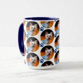Modern Pet Photo Blue Paw Print Patroon Mok (Voorkant links)