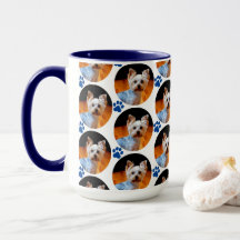 Modern Pet Photo Blue Paw Print Patroon 