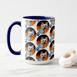 Modern Pet Photo Blue Paw Print Patroon  Mok