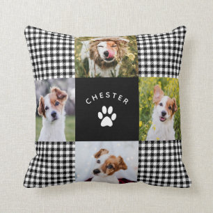 Modern Pet Photo Collage Vichy Pset Dog Kat Quilt Kussen