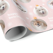 Modern Pet Photo Ornamenten Custom Christmas Pink Cadeaupapier (Rol Hoek)