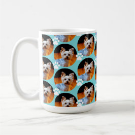 Modern Pet Photo Paw Print Pattern Turquoise Blue  Koffiemok