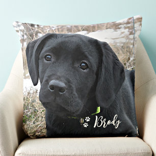 Modern Pet Photo Personalized Paw Print Hondenlief Kussen