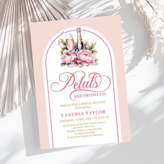 Modern petals and prosecco blush gold shower card kaart