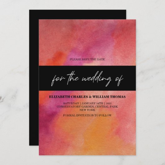 Modern Petite Orchid Waterverf slaat de datum op Kaart (Voorkant / Achterkant)