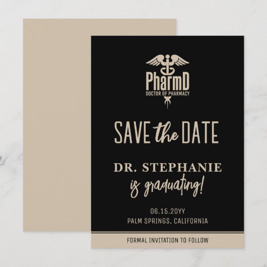 Modern PharmD Doctor of Pharmacy Afstuderen Save The Date (Voorkant / Achterkant)