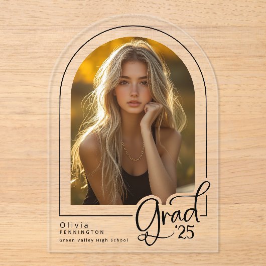 Modern Photo Afstudeerder Clear Acryl Aankondiging Acryl Uitnodigingen (Voorkant)