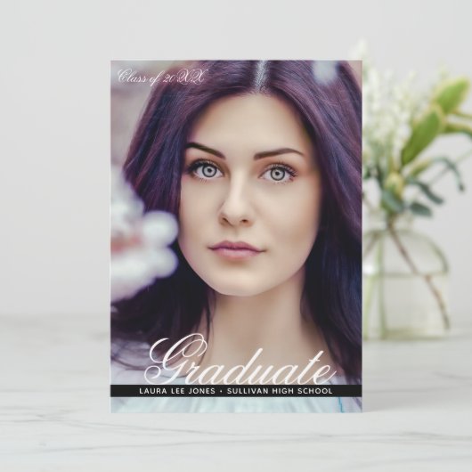 Modern Photo Afstuderen Aankondiging (Staand voorkant)