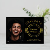 Modern Photo Afstuderen Afstuderen Gold Folie Uitnodiging (Staand Voorkant)