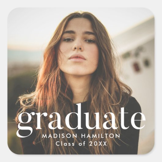 Modern Photo Afstuderen Vierkante Sticker (Voorkant)