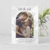 Modern Photo Arch Script Bruiloft Save The Date (Staand voorkant)