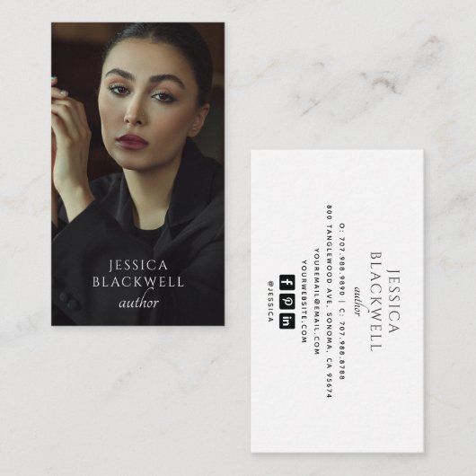Modern Photo Author Writer Business Card Visitekaartje (Voorkant / Achterkant)