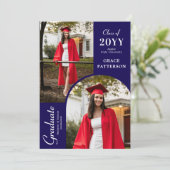 Modern Photo Blue White Afstuderen Aankondiging (Staand voorkant)