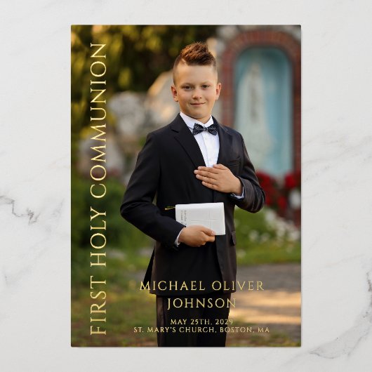 Modern Photo Boy First Heilige Communist Gold Folie Uitnodiging (Voorkant)