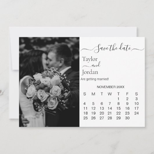 Modern Photo Calendar | Minimalist Black and White Save The Date (Voorkant)