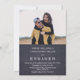 Modern Photo Chalkboard Engagement Party Kaart