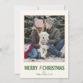 Modern Photo Christmas Card with Candy Cane Feestdagenkaart