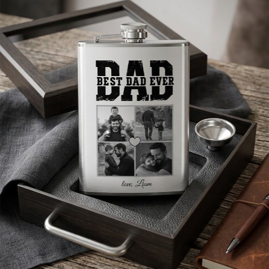 Modern Photo Collage Best Dad Ever - Flask Heupfles