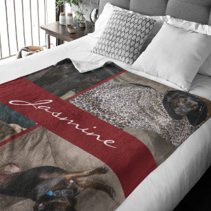 Modern Photo Collage Dog Burgundy Fleece Deken