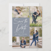 Modern Photo Collage Dusty Blue Save The Date (Voorkant)