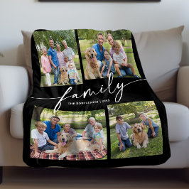 Modern Photo Collage Family Script Keepsake Fleece Deken